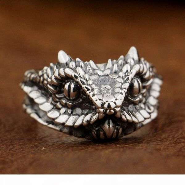 

linsion 925 sterling silver adder viper snake ring mens biker punk ring ta87, Golden;silver