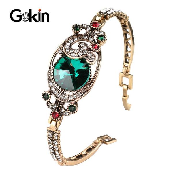 

gukin vintage green crystal women's bracelets antique gold color boho jewelry bracelet 2020 new women accessories gifts, Black
