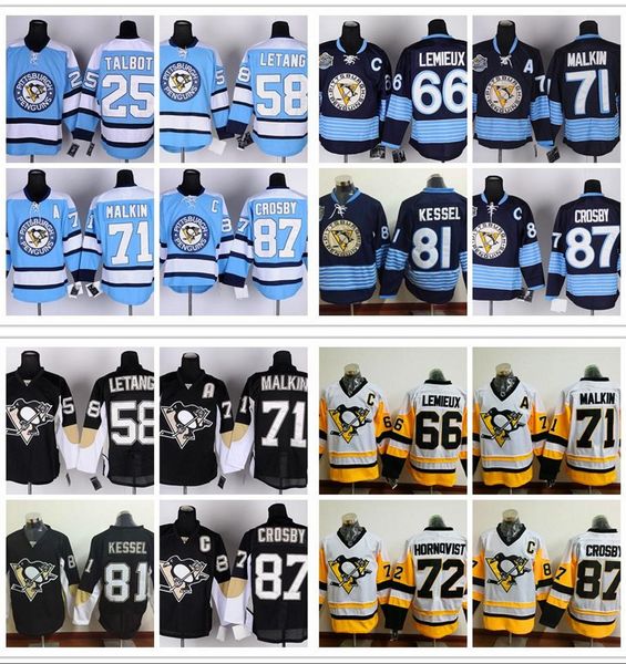 

pittsburgh penguins jersey 87 sidney crosby 58 chris letan 81 phil kessel 71 evgeny malkin 59 jack genzel 29 mark andre fleury hockey jersey, Black