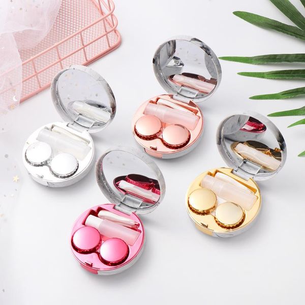 

1 set cute fashion marble stripe mini contact lens case portable travel glasses lenses box for eyes care kit container, Silver