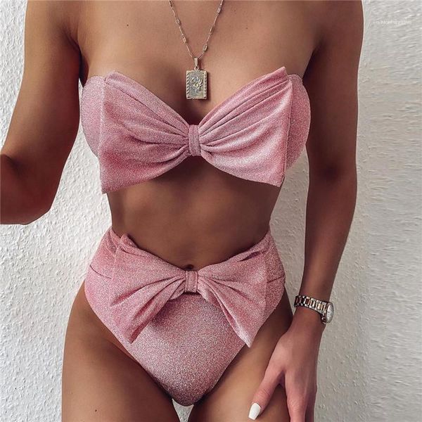 

solid color bow knot designer swimwear female bathing clothing new women bikini 2pcs bathing suits, White;black