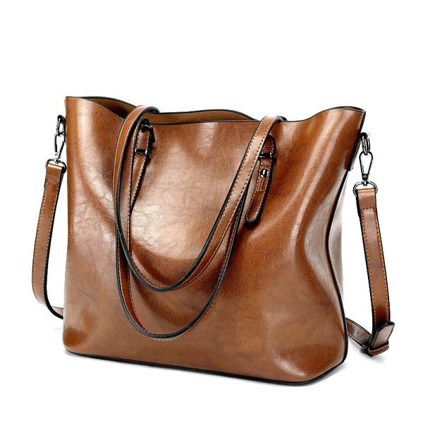 

new oil wax leather handbag foreign trade ladies bucket bag retro handbag fashion shoulder messenger bag