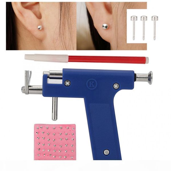 

professional body piercing tool kit ear nose body navel piercing gun with ears studs tool with 98 pcs ear studs jewelry tool b, Silver