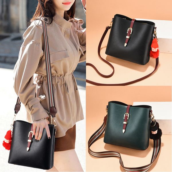 

2020 женская сумка дизайнер новый широкий плечевой ремень корейский ретро ведро мешок простой плеча сумка сумки кошелек