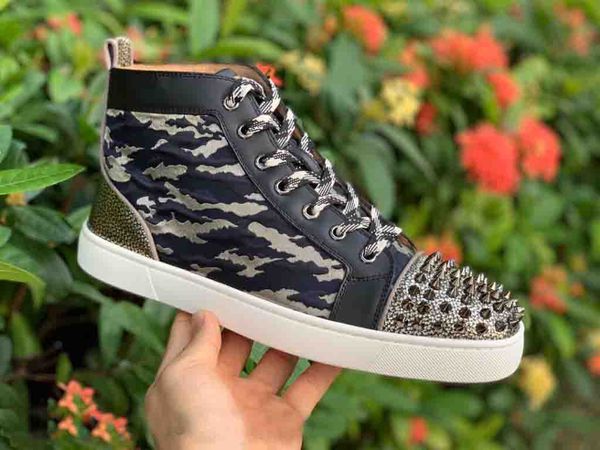 

top quality мужские кроссовки red bottom high top sneaker sporty-luxey красный подошвы homme обувь camo заклепки пальца ноги открытый walkin, Black
