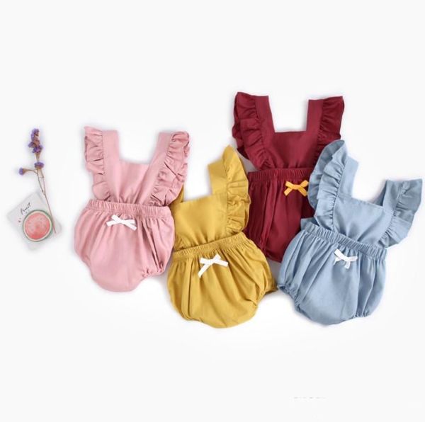 

baby girls lovely rompers cotton denim pure solid color newborn backout one-piece clothes infant toddler jumpersuit, Blue