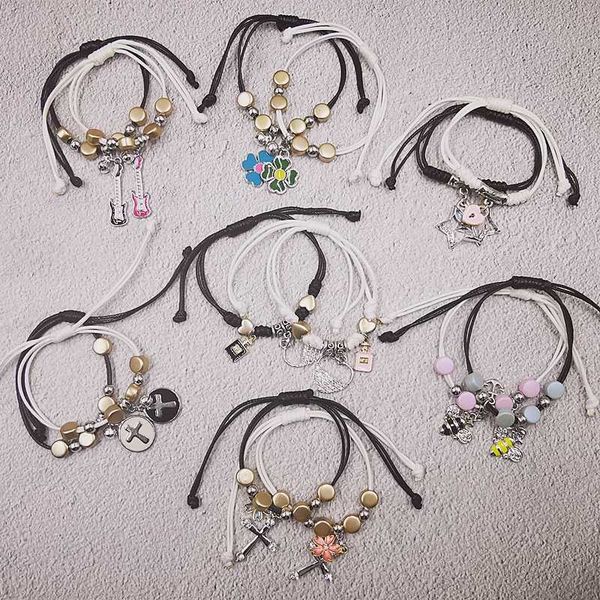 

a pair of new stretchable student couple men and women fashion simple cross pendant korean bracelet spot wholesale, Black