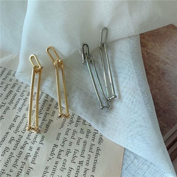 

long section geometric earrings brass gold exaggeration drop earrings for women chic stylish celebrity jewelry, Silver