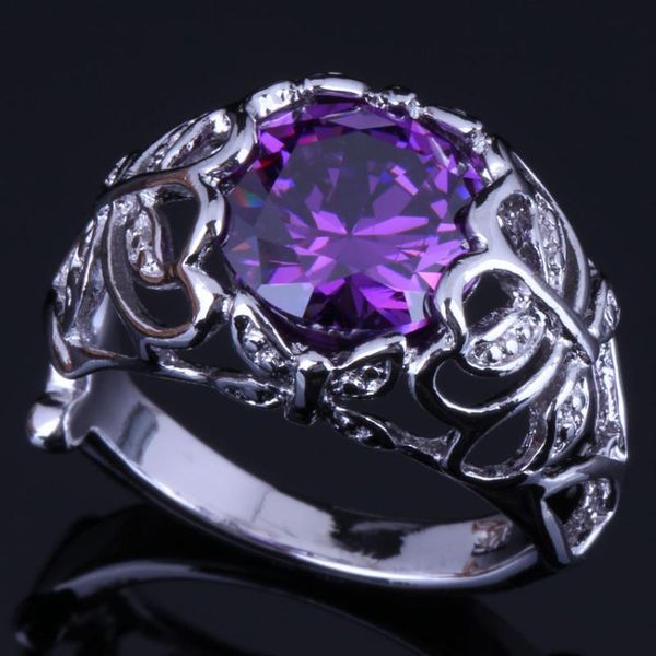 

majestic round purple cubic zirconia silver plated ring v0447, Golden;silver