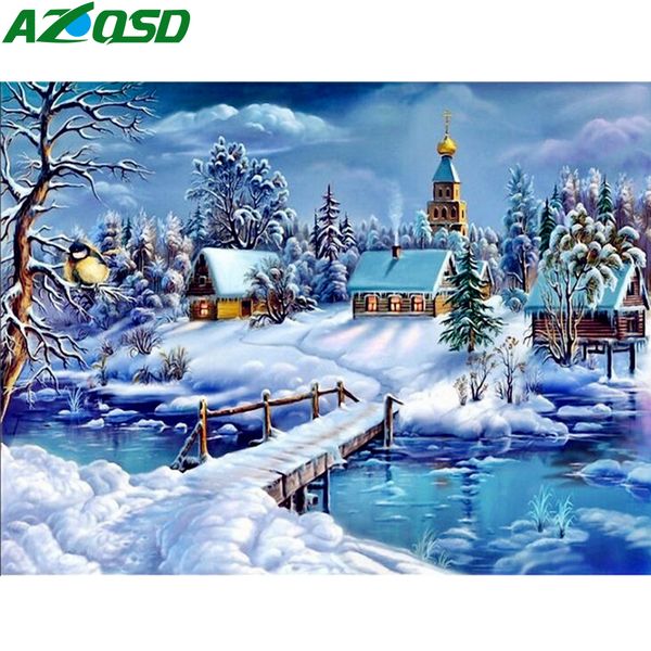 

azqsd картина by numbers рамку 40x50cm зимний снег масляной живописи номера картина на холсте по home decor szyh201