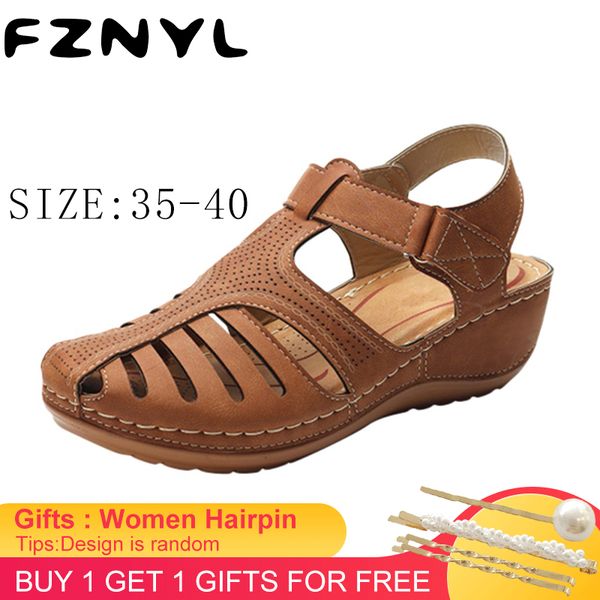 

fznyl woman 2020 summer leather vintage sandals buckle casual sewing women shoes solid female ladies platform shoes plus 35-43, Black