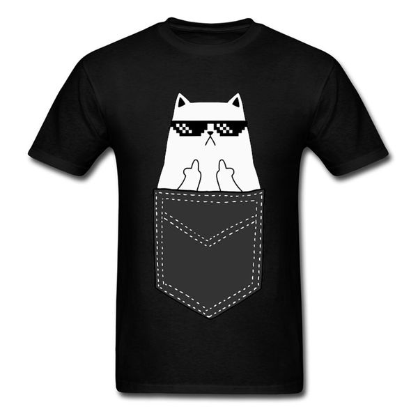 

карманный cat средний палец rock jazz gang tshirt с коротким рукавом тройники crew neck cotton mens top футболки группа tee-shirt ретро смеш