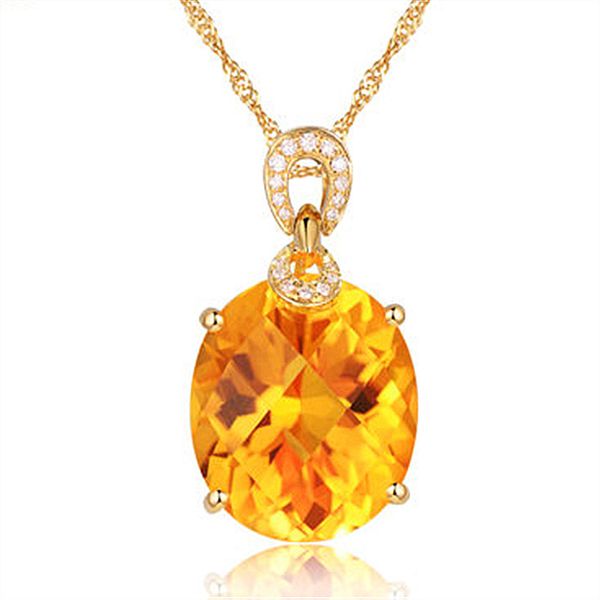 

8 karat natural citrine pendant plating 18k gold egg-shaped big stone pendant multicolored fine jewelry for wedding, Silver