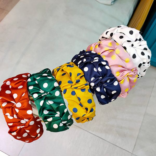 

korean-style hua bao kuan large rims polka dot hair bands simple fabric pleated headband retro grade headband hair fixer wom, Brown