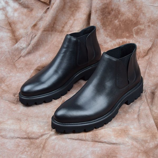 

ankle leather boots round toe thick bottomed leather boots winter men shoes black brown work shoes pointed toe genuine