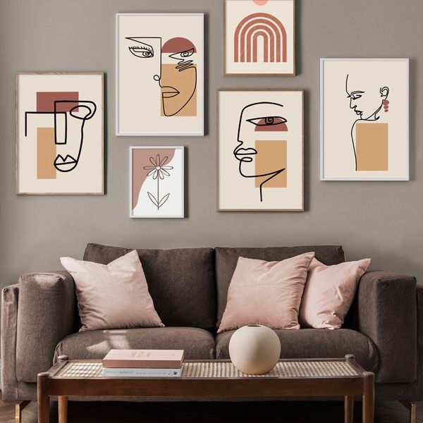 

абстрактные линии face flower girl геометрическая wall art холст картина скандинавские постеры и распечатывает настенные картины для гостино