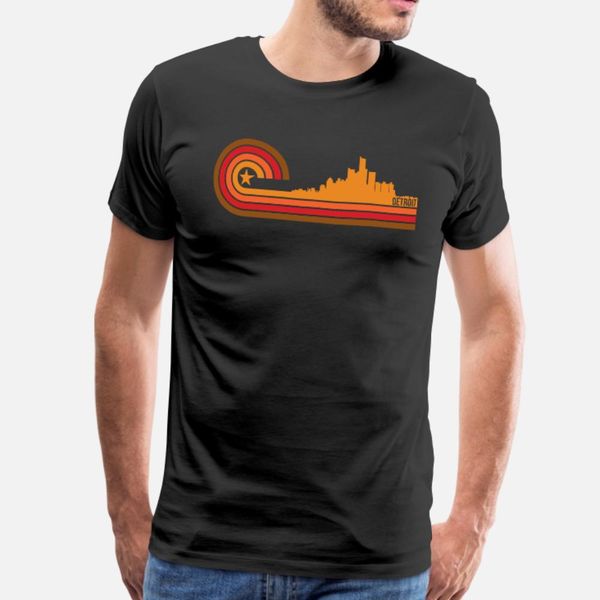 

retro style detroit michigan skyline t shirt men personalized 100% cotton o neck outfit sunlight building summer standard shirt