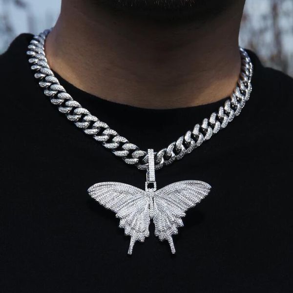 

iced out sparking bling hip hop women men jewelry choker 5mm cz tennis chain gold silver pink cz butterfly necklace