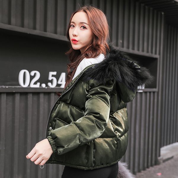 

women's down & parkas faux fur hooded padded coat winter women zipper long sleeve fashion loose casual outwears, Black