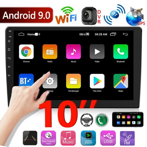 

android 9.0 car radio 10 inch ips screen double din gps navigation bluetooth head unit wifi receiver intelligent instruments car dvd