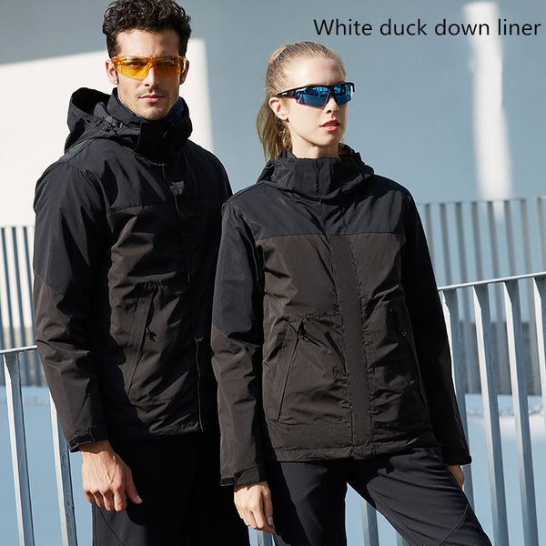 

outdoor tactical three in one detachable detachable piece duck down liner waterproof charge clothes hiking climbing coat, Blue;black