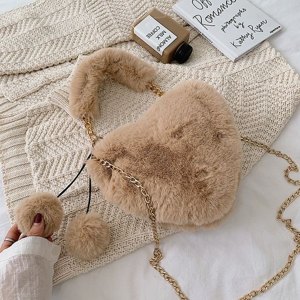 

autumn and winter new fashion mao mao bag heart-shaped shoulder bag fur ball plush cute cute chain bag