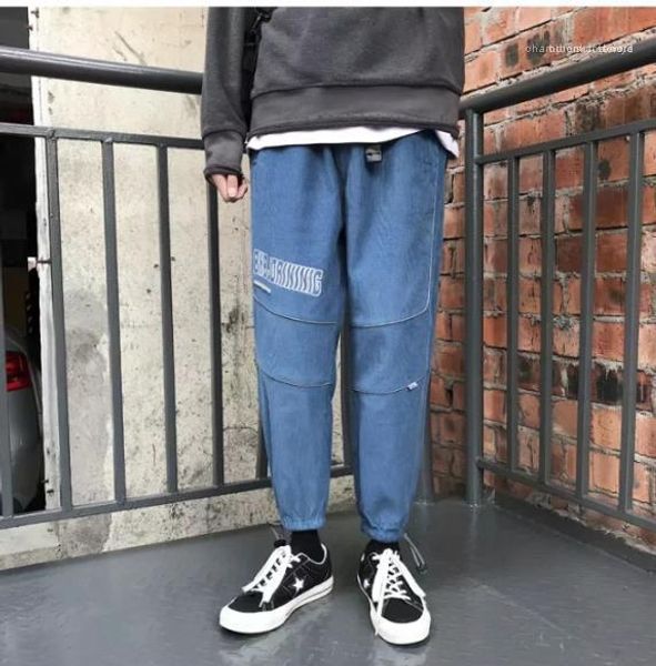 

мода письмо печати casual брюки сыпучие щитовые светоотражающие light мужской одежда мужская дизайнер спорт брюки карандаш, Black