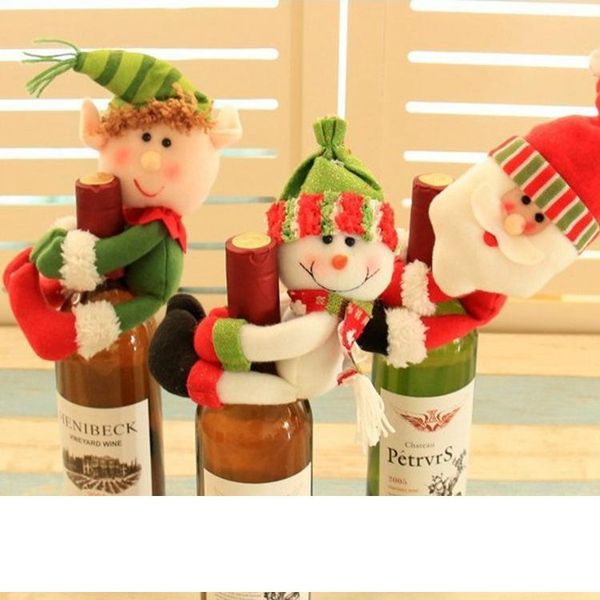 

Christmas decorative Wine Bottle cap cloth doll toy Snowman Santa Claus party dinner table decorations wine bottle covers
