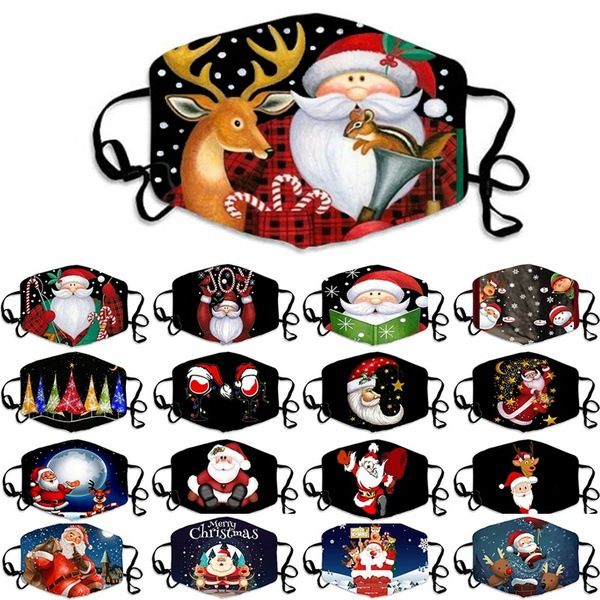 DHL 2021 Männer und Frauen Schwarze Masken 3D Bedruckt Nette Santa Claus Elchende Designer Masken Kreuzrande Staub Baumwolle Weihnachten Gesichtsmaske