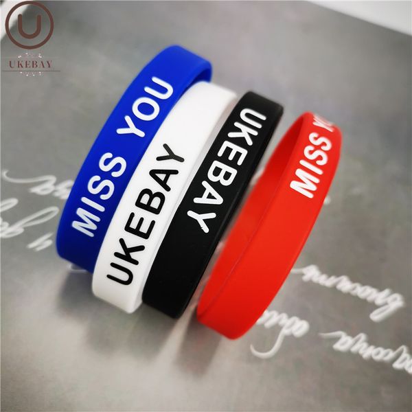 

ukebay brand bangles 2020 new silicone bracelet sport bracelets " miss you"letter bangle blue red white black color punk jewelry