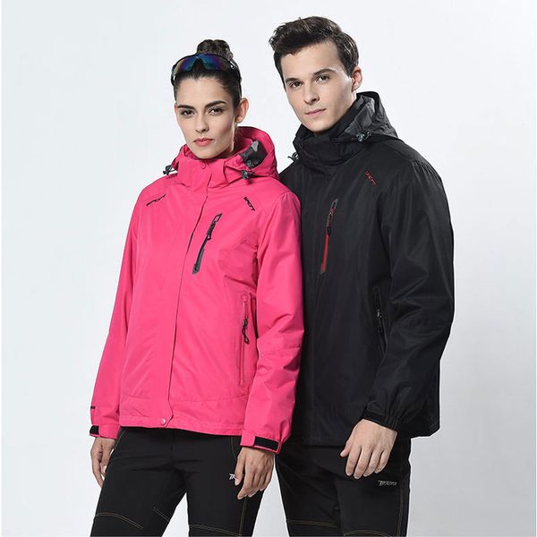 

lovers style 3 in 1 outdoor windbreaker 2 in 1 mens hiking jackets polar fleece lining 2 pieces women trekking camping warm coat, Blue;black