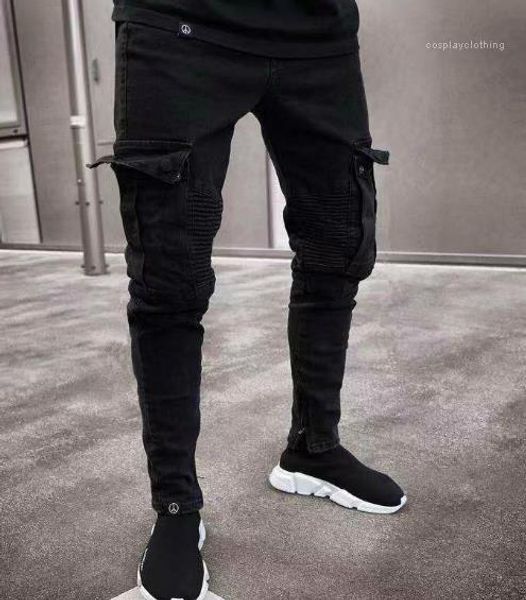 

jeans black ripped distressed holes design jean pencil pants pockets hommes pantalones designer mens designer, Blue