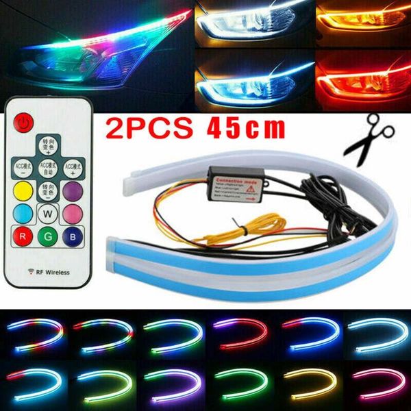

led light strip drl flowing turn signal with remote control 45cm rgb slim