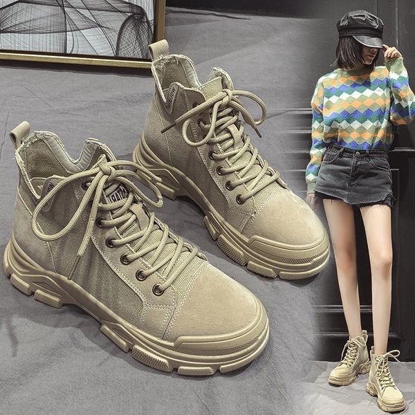 

boots up lace chunky sneakers autumn ankle women shoes woman winter cloth patchwork plus size thick sole platform, Black