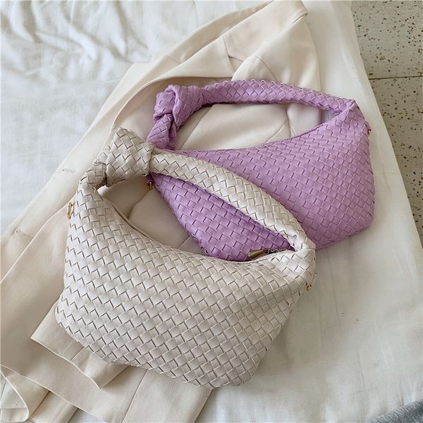 

Knotted Design Croissant Women Leather Handbags Folds Dumpling Cloud Woven Women's Shoulder BagS Knit Pleated Messenegr Bag 2020