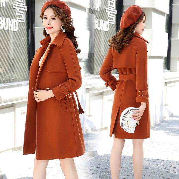 

women's wool & blends casaco feminino long woolen coat coats elegant korean autumn red female fashion slim abrigo mujer kj174, Black