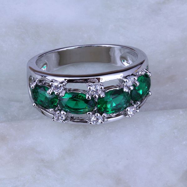 

love monologue beautiful green imitation emerald cz party silver color rings for women j0237 fast shipping, Golden;silver