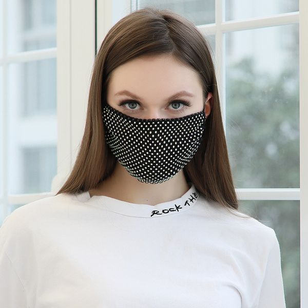 

anti-fog mask bling fashion women frame brand luxury rhinestone diamond face face mask for party jewelry bling face cover, Black