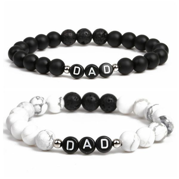 

natural volcanic stone beaded personality fashion dad letter elastic bracelet father's day black and white health care gift set