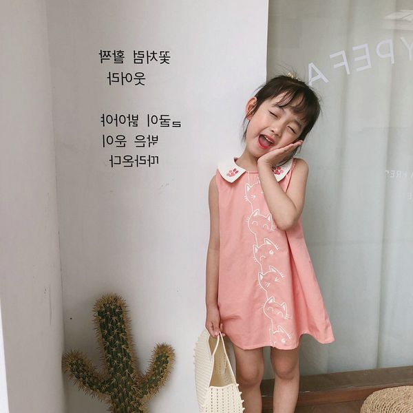 

girls dress girls dress neckline cat print embroidery white pink sleeveless a-line summer new princess hot, Red;yellow