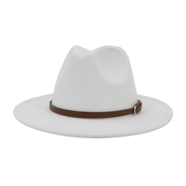 

european us women men artificial wool felt fedora hats with coffee leather band wide brim panama jazz cap white black large size, Blue;gray