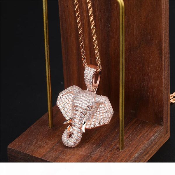 

trendy mens perssonality hiphop necklace jewelry gold plated full cz elephant pendant necklace with rope chain wholesale, Silver