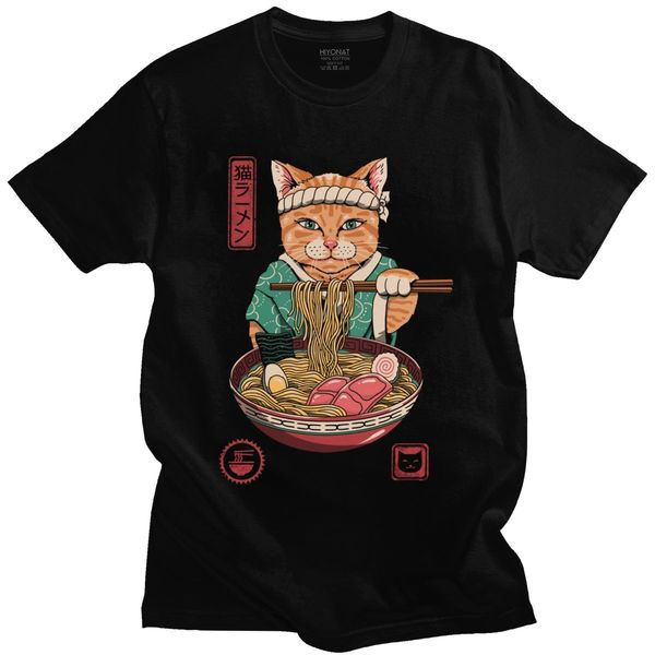 

funny japanese neko ramen t shirt men short sleeves graphic tee feline cat t-shirts pure cotton streetwear tshirt merch gift