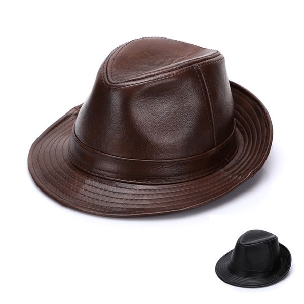 

мода мужчины 100% натуральная кожа fedora trilby hat gentleman джаз cap гангстер вскользь шляпы, Blue;gray