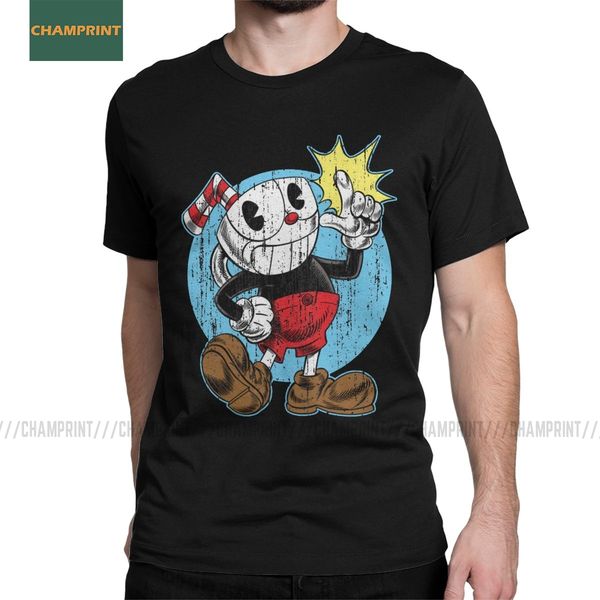 

cuphead футболка для мужчин игры mugman кубок маус мультфильм анимация gamer смешного хлопок tee shirt с коротким рукавом футболки плюс разм