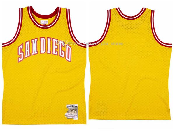 

men san diego conquistadors aba 1973-74 yellow mitchell & ness swingman jersey 01, Black;red