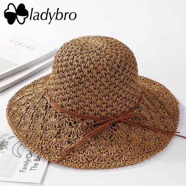 

wide brim hats ladybro sun hat for women handmade weave straw bowknot foldable summer lady chapeau femme beach female, Blue;gray