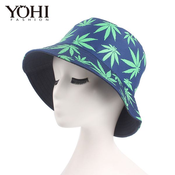 

new summer men and women visor hats leaf print flower pot cap fisherman hat outdoor travel hat cotton caps, Blue;gray