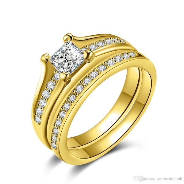 

european and american fashion titanium steel ring vacuum gold plated zircon silver ring size:5# 6# 7# 8# 9#, Golden;silver