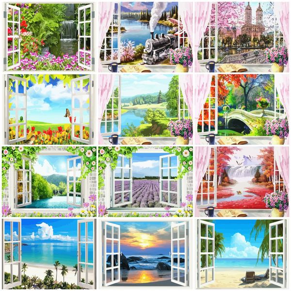 

azqsd unframe paint by numbers landscape acrylic paint decoration coloring by numbers canvas kits windows unique gift